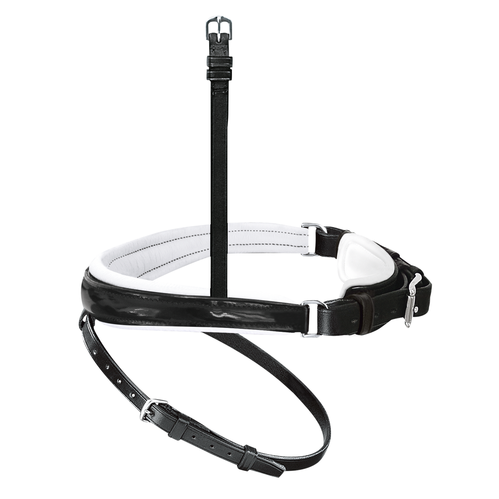 Passier anatomically formed caveson special with patent leather trim, white lining and flash strap