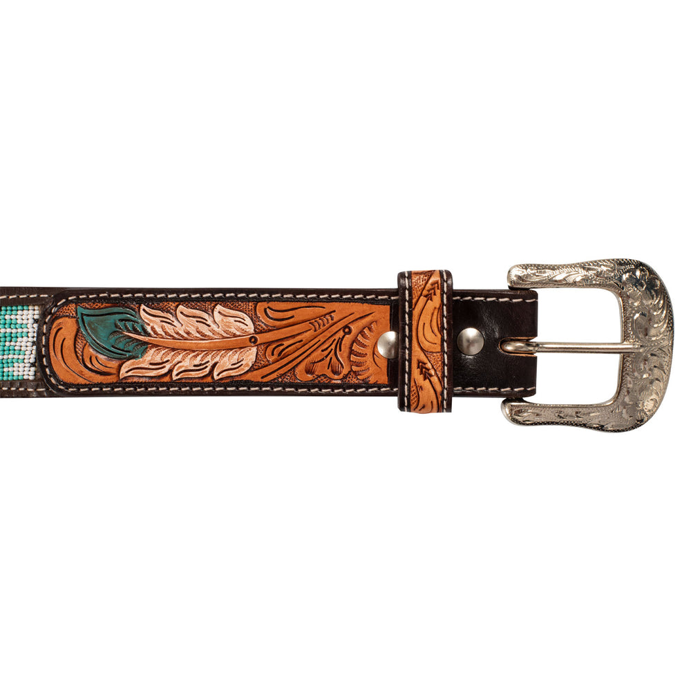 Pool's unisex western beaded belt with feather engraving