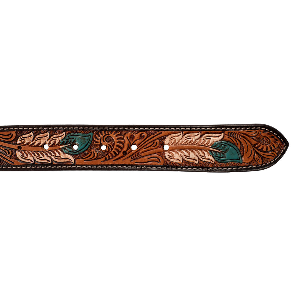 Pool's unisex western beaded belt with feather engraving