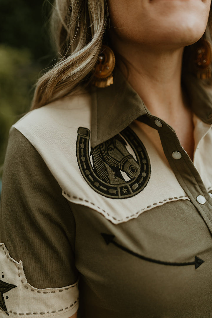 Rodeo Quincy Brave Horse Button Up