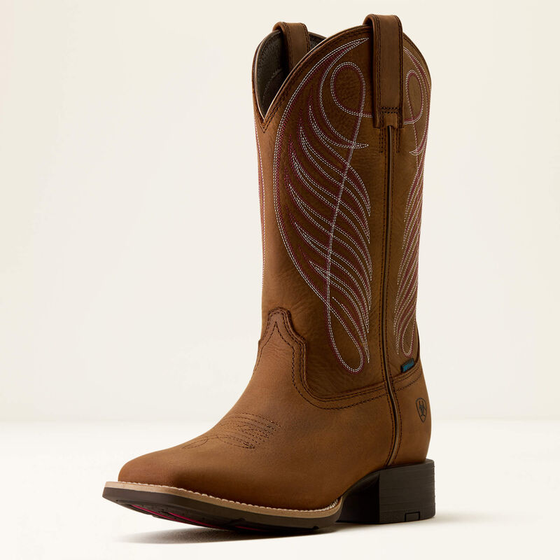 Ariat round up waterproof wide square toe western boot for ladies