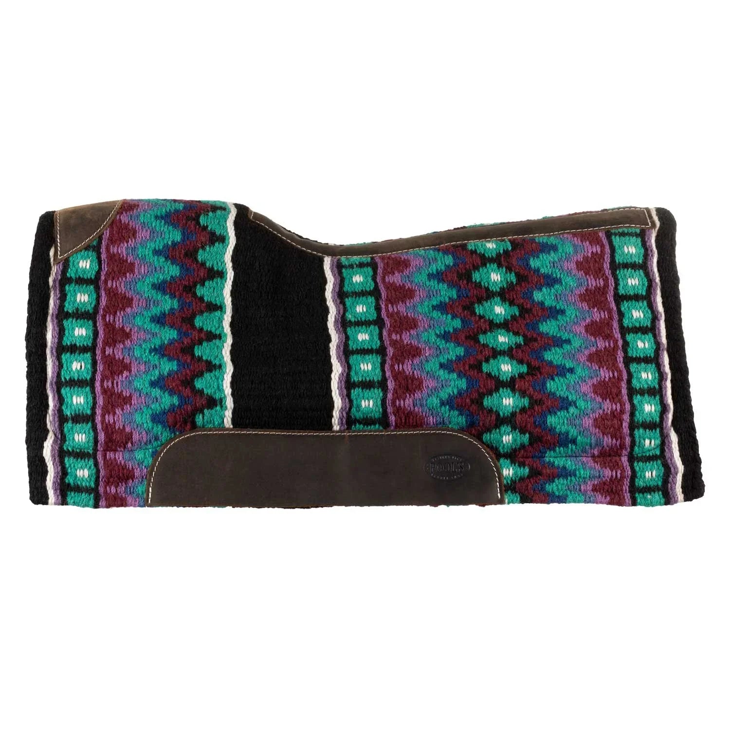 Horse saddle pad with colorful geometric pattern on a white background