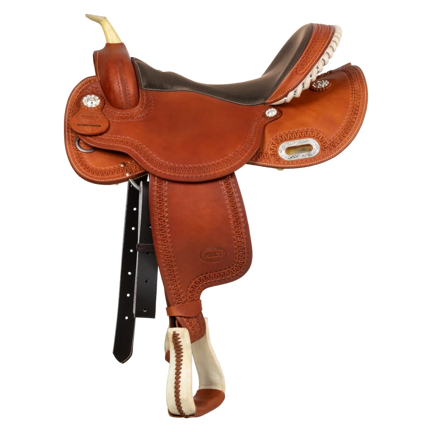 Pool's Barrel-Sattel 5020 SE 0075 mit farbigem Sitz und Rohledereinsätzen